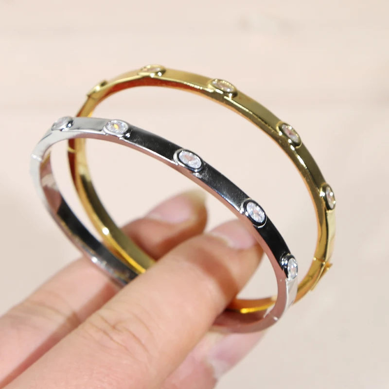 Classic Paved White Cubic Zirconia Gold and Platinum Plated Bracelet