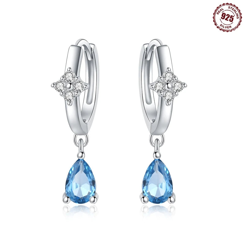 Adorable Color Heart Charm 925 Sterling Silver Hoop Earrings