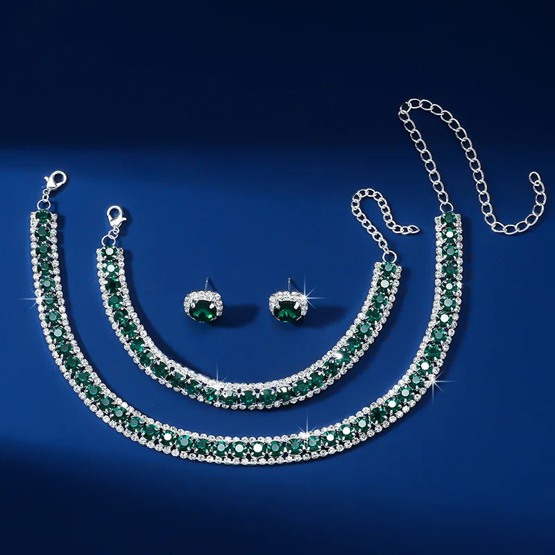 Elegant Black, Green, Blue & Gold Crystal Jewelry Set