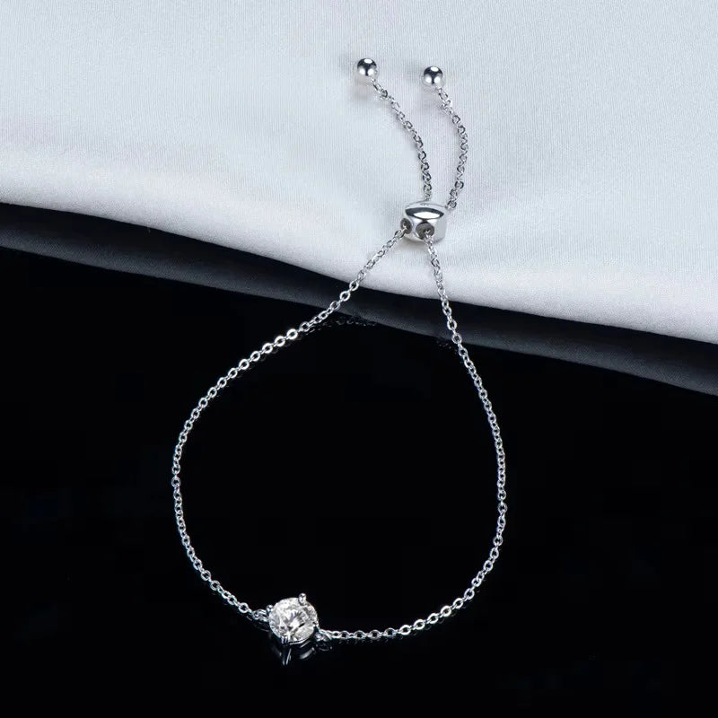Classic Real S925 Silver Lab Diamond Adjustable Bracelet