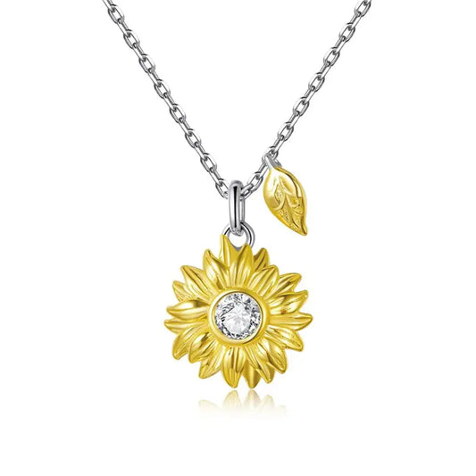 Stylish 925 Sterling Silver Sunflower Long Chain Link Necklace