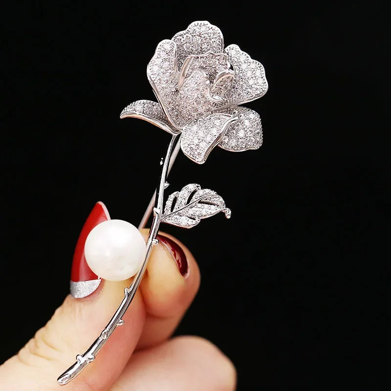 Luxury Cubic Zirconia Camellia Flower Brooch