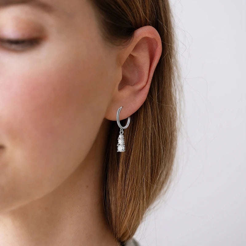 Dazzling Three-Stone Moissanite Pendant Earrings – 925 Sterling Silver