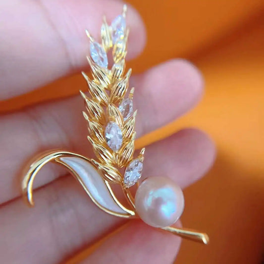 Versatile18K Gold Plated Natural Pearl Wheat Brooch
