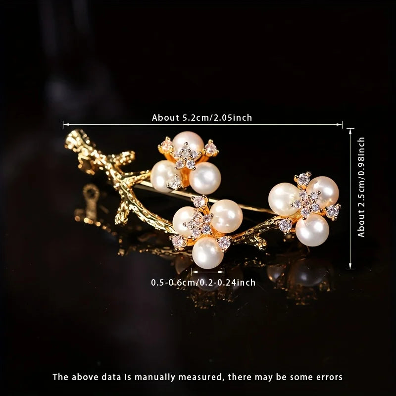 Mufan 5-6mm Flat Freshwater Pearl Brooch | Plum Blossom Design Natural Pearls Vintage Gift for Mom/Wedding