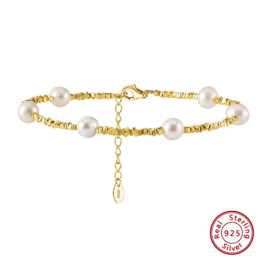 Elegant 14K Gold-Plated 925 Sterling Silver Freshwater Pearl & 5A CZ Chain Bracelet