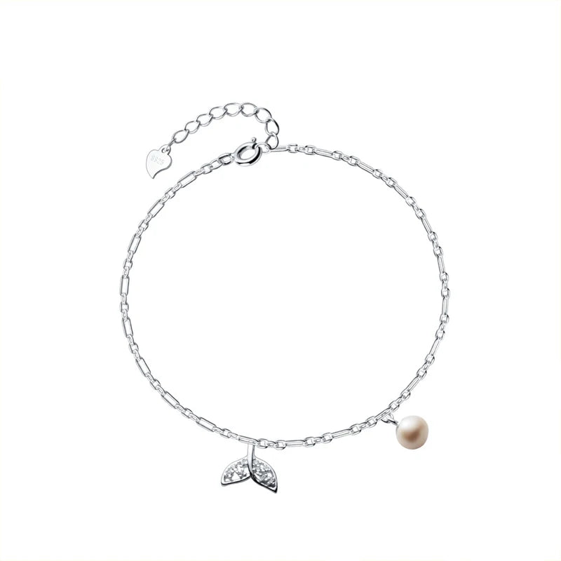 Elegant 925 Sterling Silver Mermaid Tail With Charms Adjustable Anklet