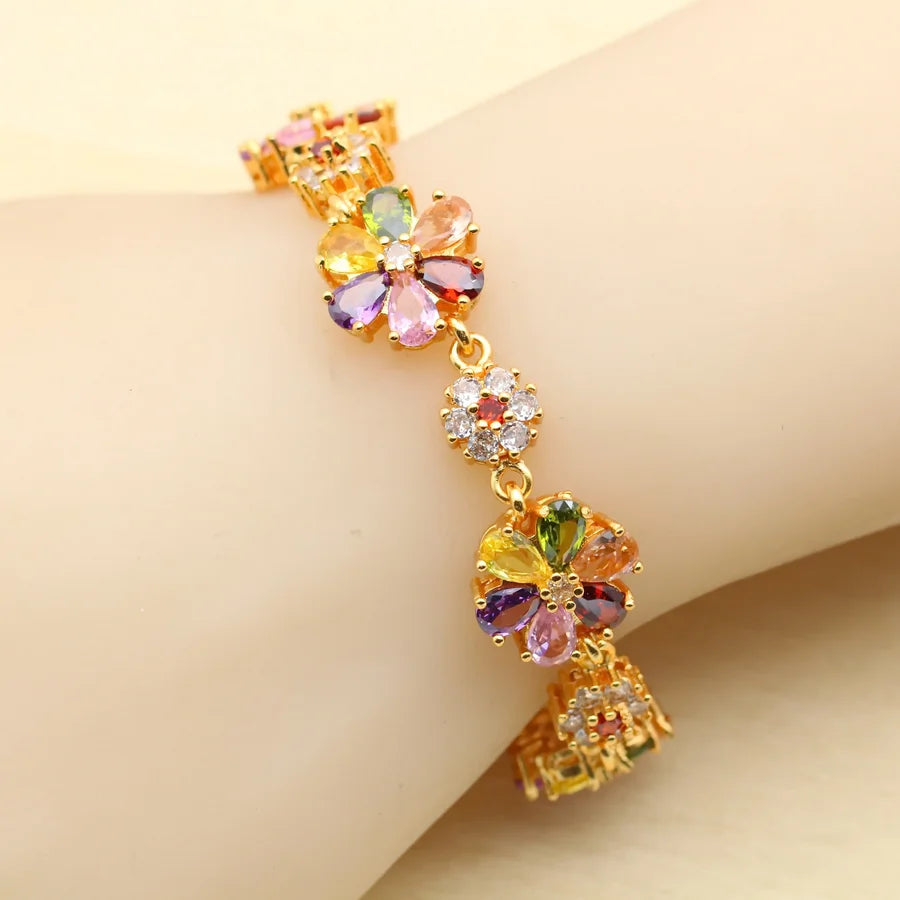 Vibrant Square Multicolor Zirconia Gold-Plated Jewelry Set