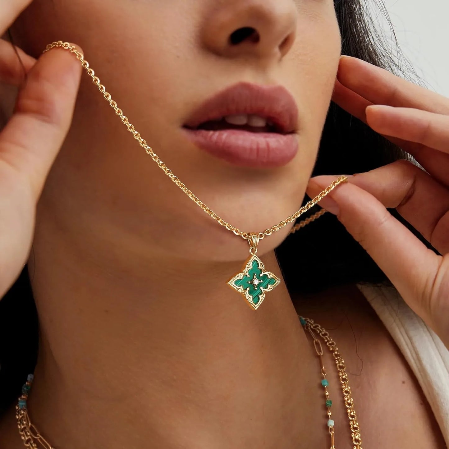 Elegant Dainty Gold Clover CZ Pendant Necklace