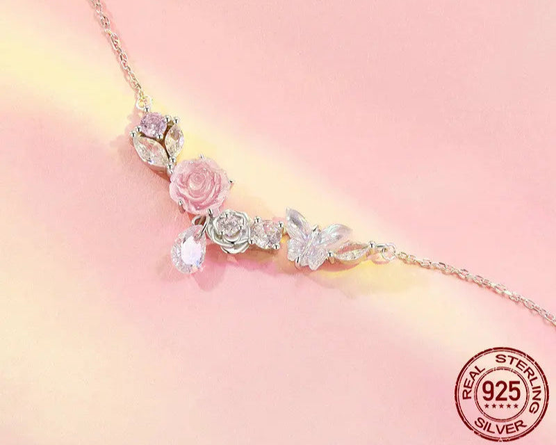 Enchanting Butterfly Flower 925 Sterling Silver Necklace