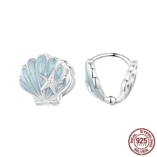 Charming 925 Sterling Silver Blue Shell Starfish Earrings