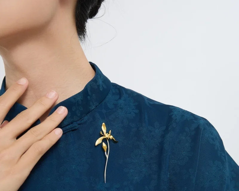 Trendy 925 Sterling Silver 3D Orchid Flower Brooch