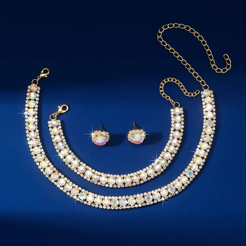 Elegant Black, Green, Blue & Gold Crystal Jewelry Set