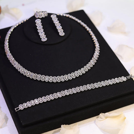 Sparkling Cubic Zirconia Choker Necklace Earrings Bracelet Set