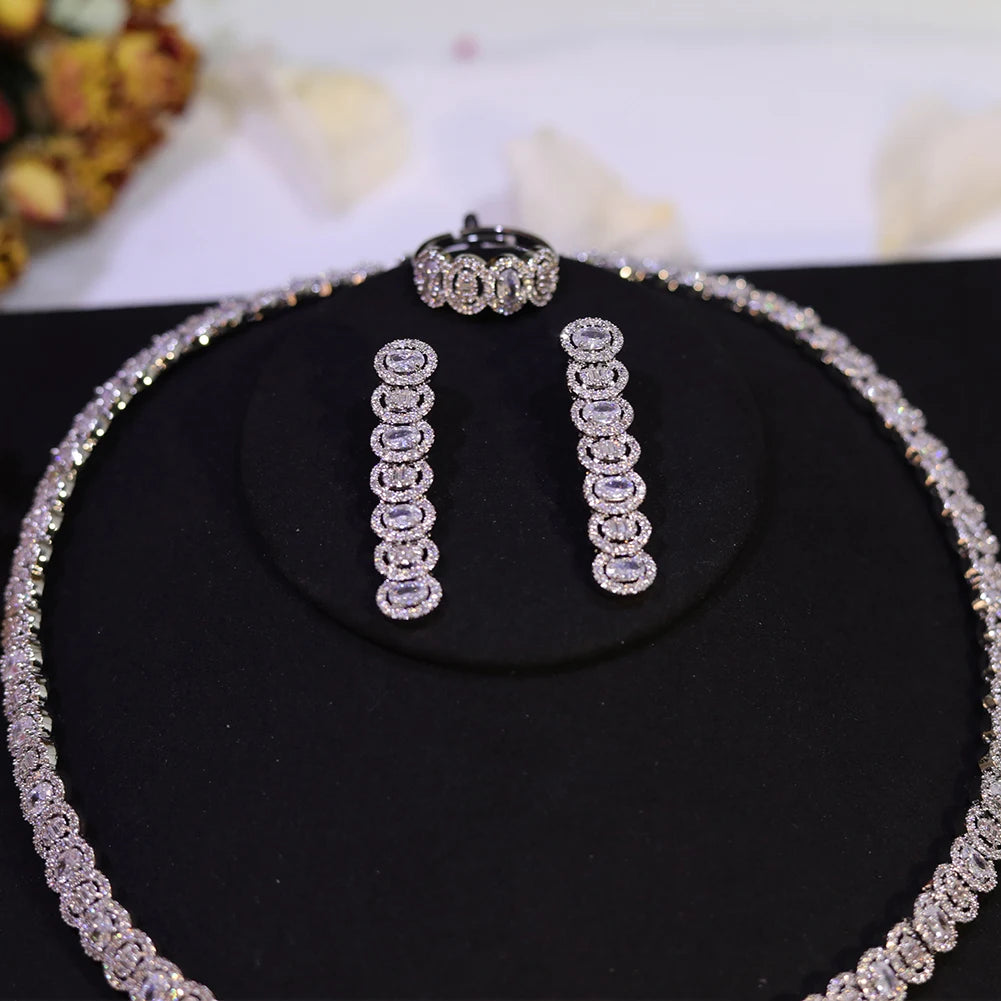 Sparkling Cubic Zirconia Choker Necklace Earrings Bracelet Set