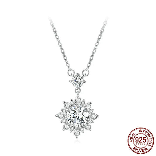 Shimmering Moissanite Halo Necklace – 1 Carat Lab Diamond in 925 Sterling Silver