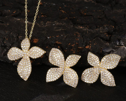 Elegant Petal Design Copper Micro-inlaid Zircon Simple Two-piece Set