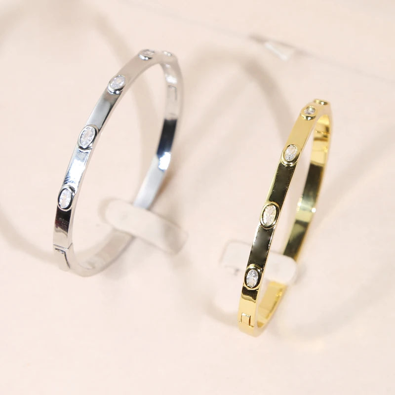Classic Paved White Cubic Zirconia Gold and Platinum Plated Bracelet
