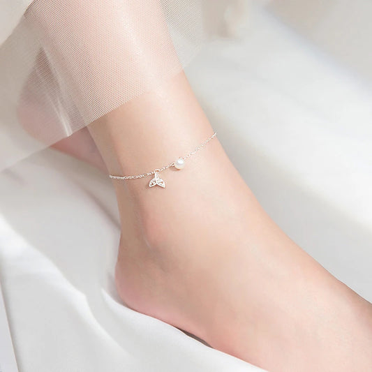Elegant 925 Sterling Silver Mermaid Tail With Charms Adjustable Anklet