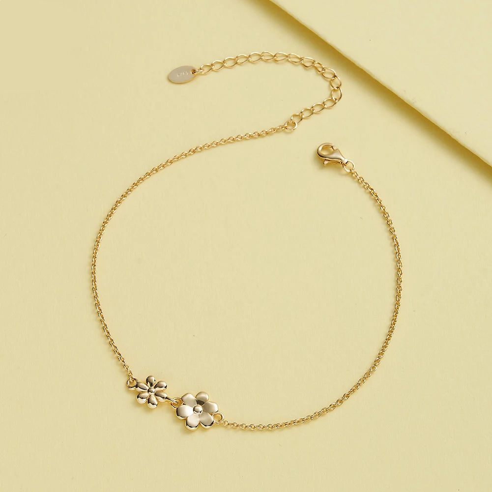 Graceful S925 Sterling Silver Flower Chain Anklet