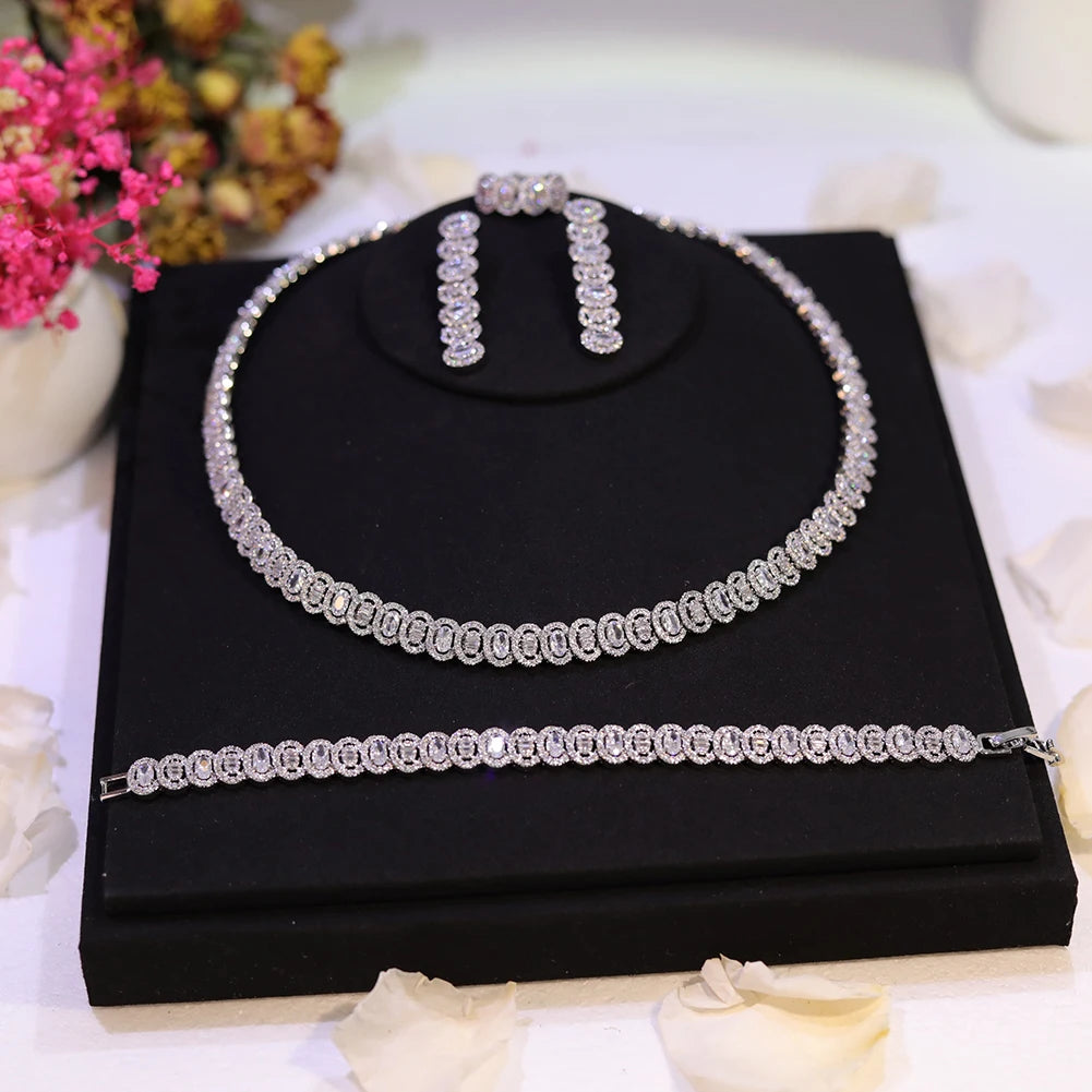 Sparkling Cubic Zirconia Choker Necklace Earrings Bracelet Set