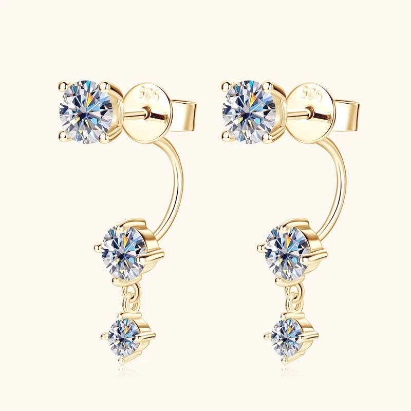 Sophisticated Moissanite 925 Sterling Silver Double Sided Earring