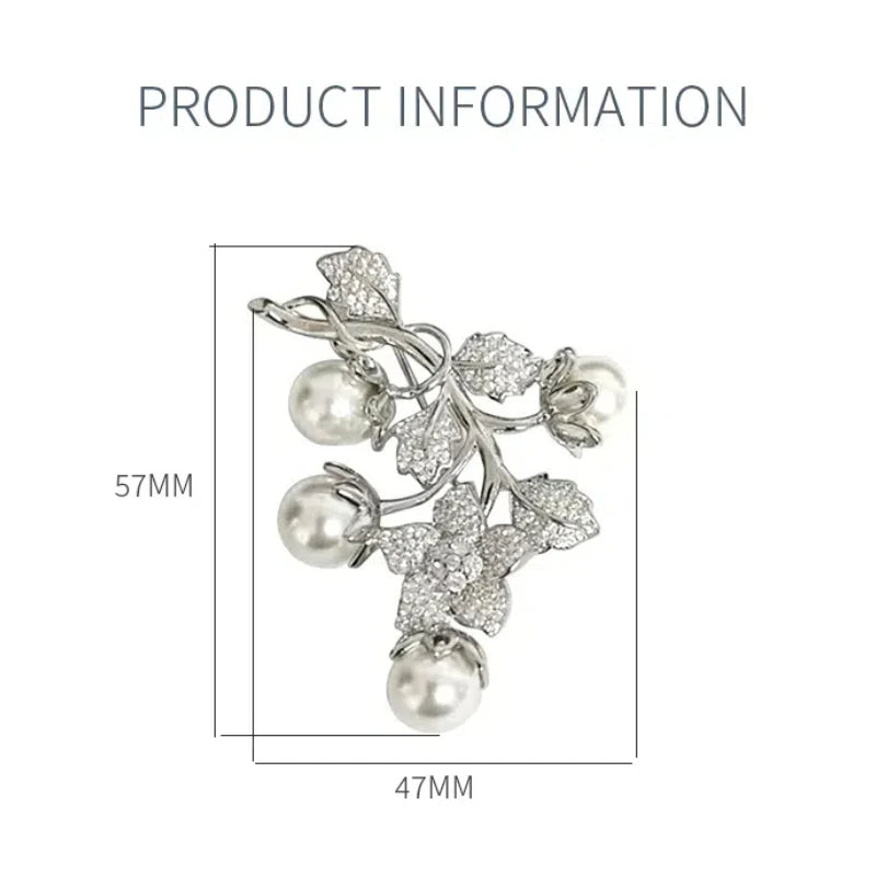 Vintage Camellia Vine Zircon Brooch with Shell-Pearl