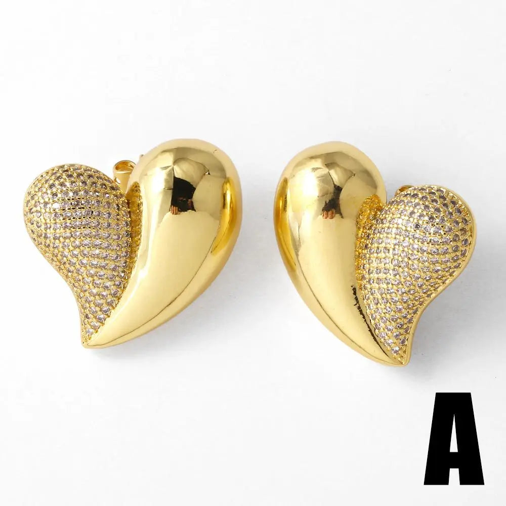 Timeless Heart-Shaped 18K Gold Plated Zirconia Earrings