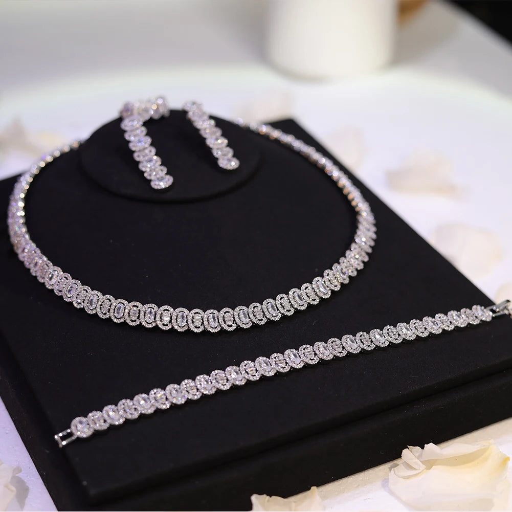 Sparkling Cubic Zirconia Choker Necklace Earrings Bracelet Set