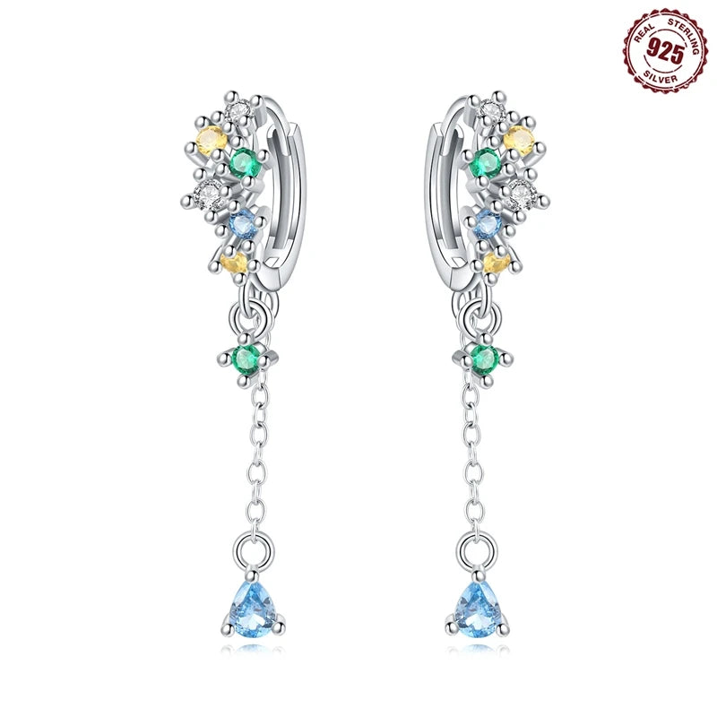 Adorable Color Heart Charm 925 Sterling Silver Hoop Earrings