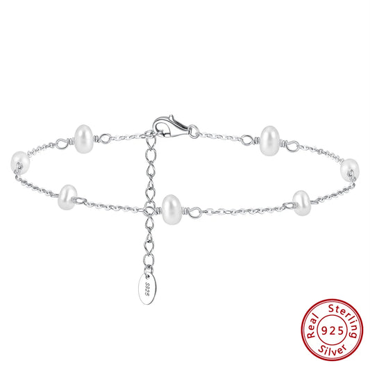 Delicate 925 Sterling Silver Natural freshwater pearls Anklet