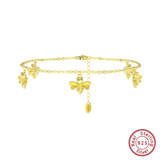 Graceful14K Gold 925 Sterling Silver Bee Chain Anklets