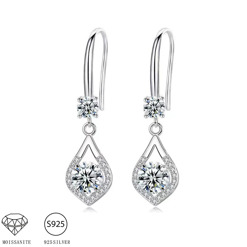 Stylish 925 Sterling Silver 1-2 Carat Moissanite Water Drop Earrings