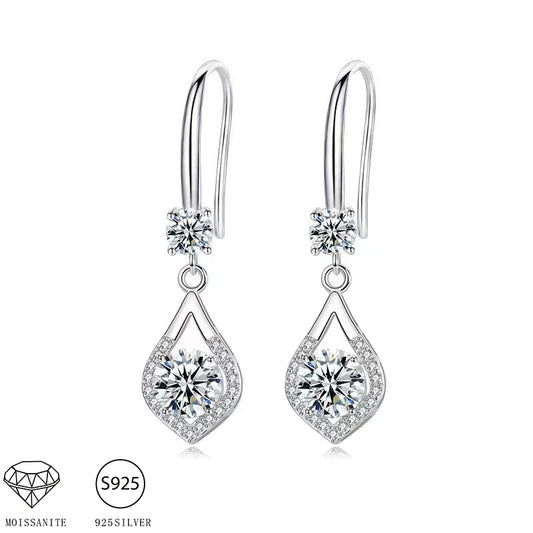 Stylish 925 Sterling Silver 1-2 Carat Moissanite Water Drop Earrings