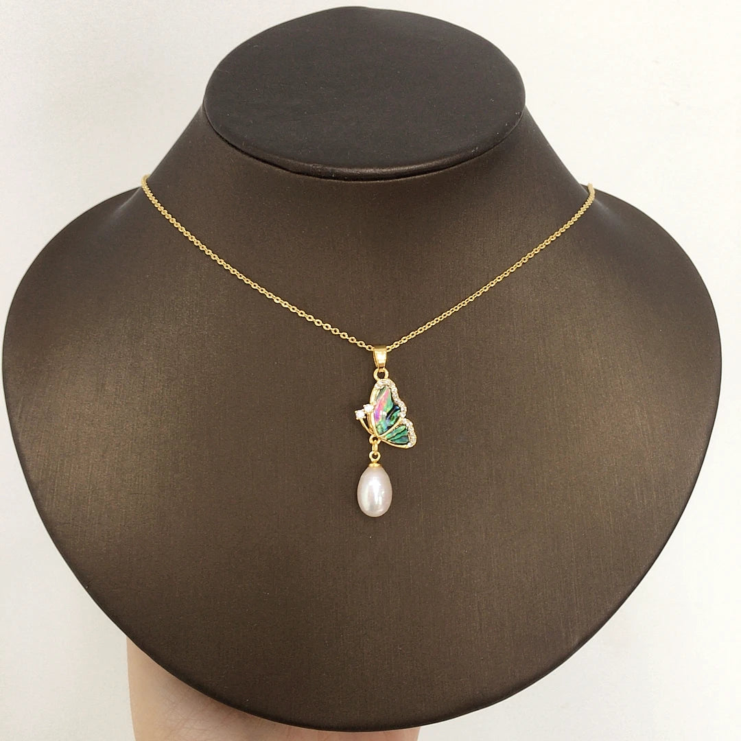 Unique Shell Butterfly Shaped Natural Fresh Water Pearl Jewelry Set