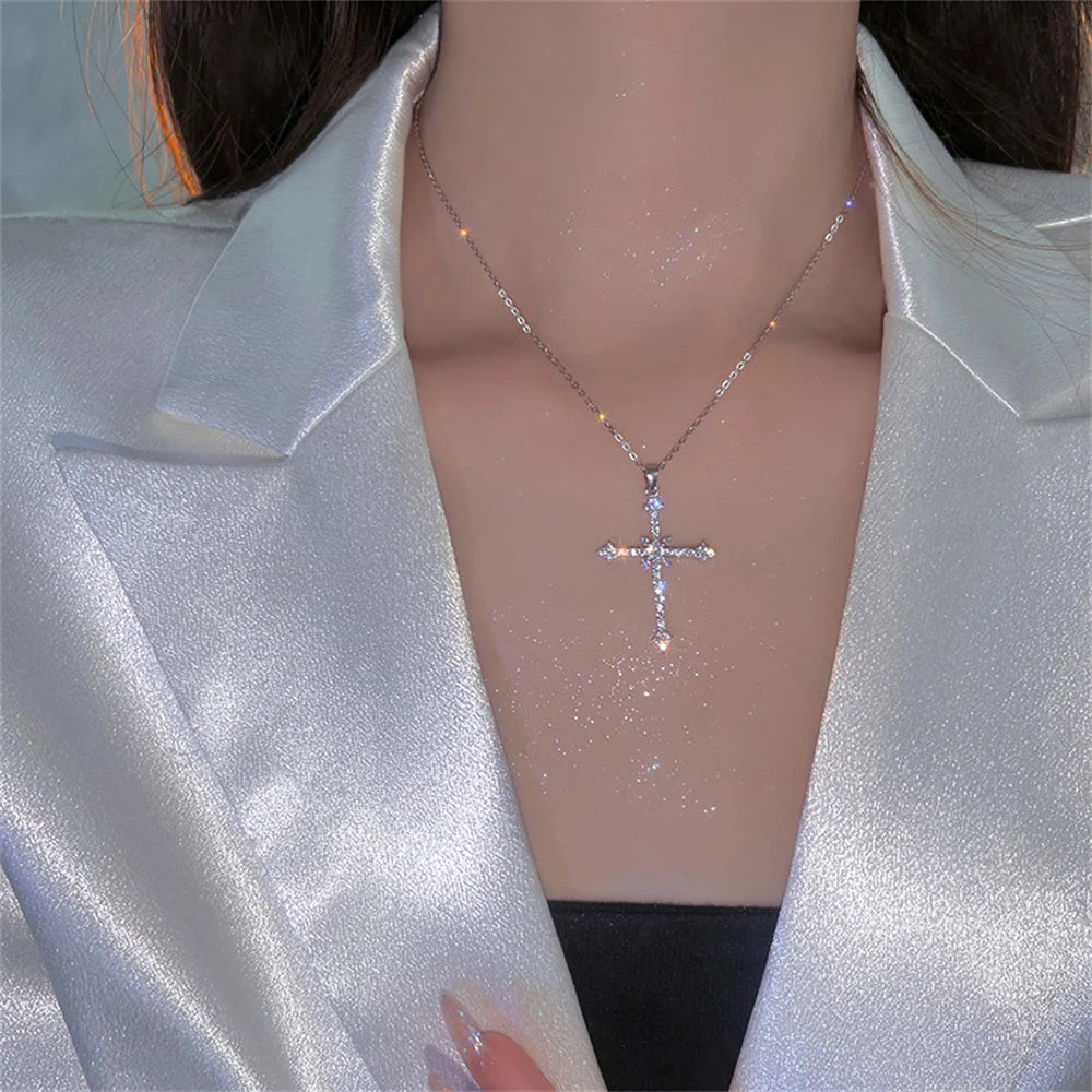 Dazzling Crystal Cross Star Pendant Necklace