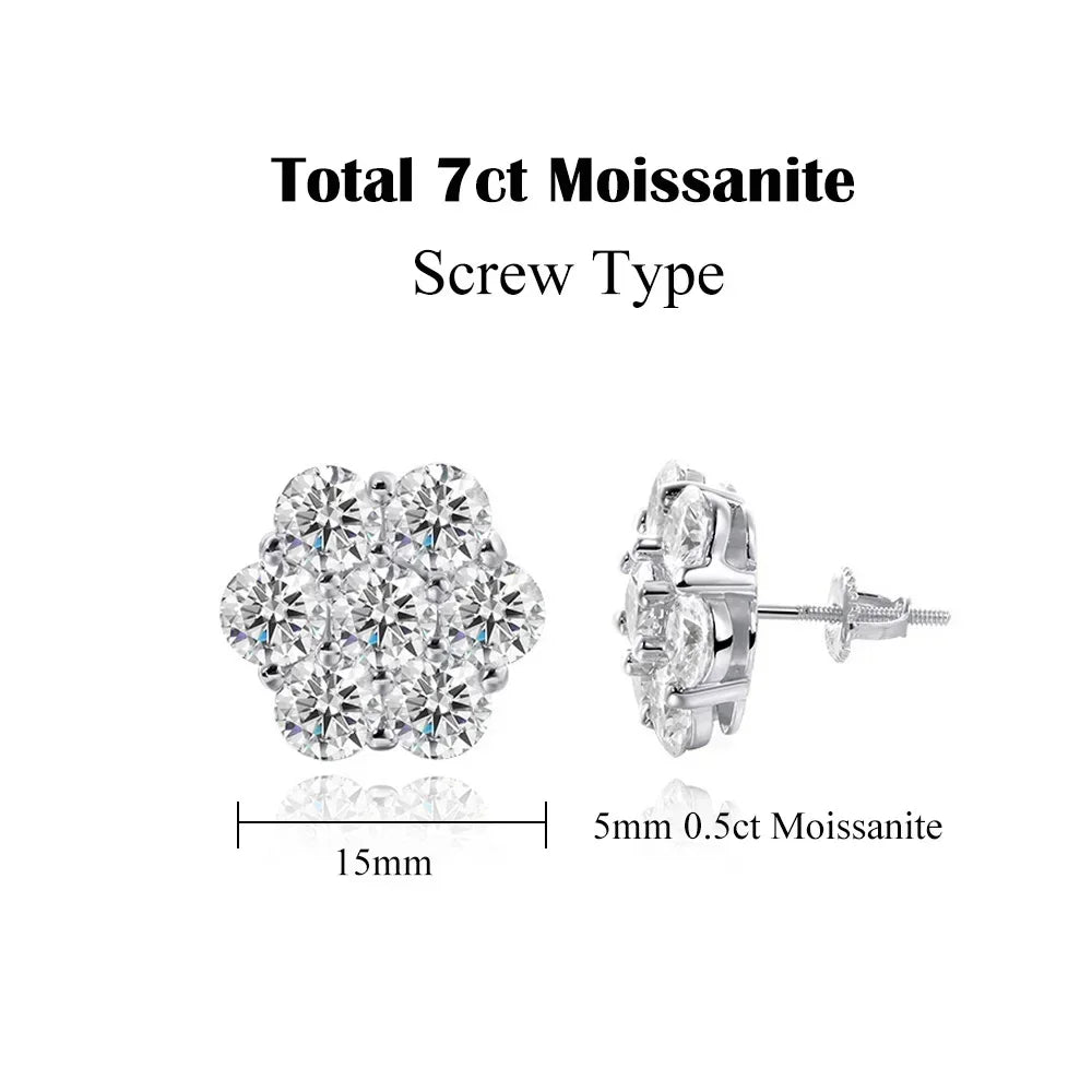 Timeless Flower Moissanite Stud Earrings – 7CT Cluster in 925 Silver