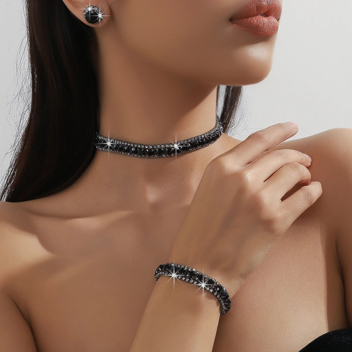Elegant Black, Green, Blue & Gold Crystal Jewelry Set