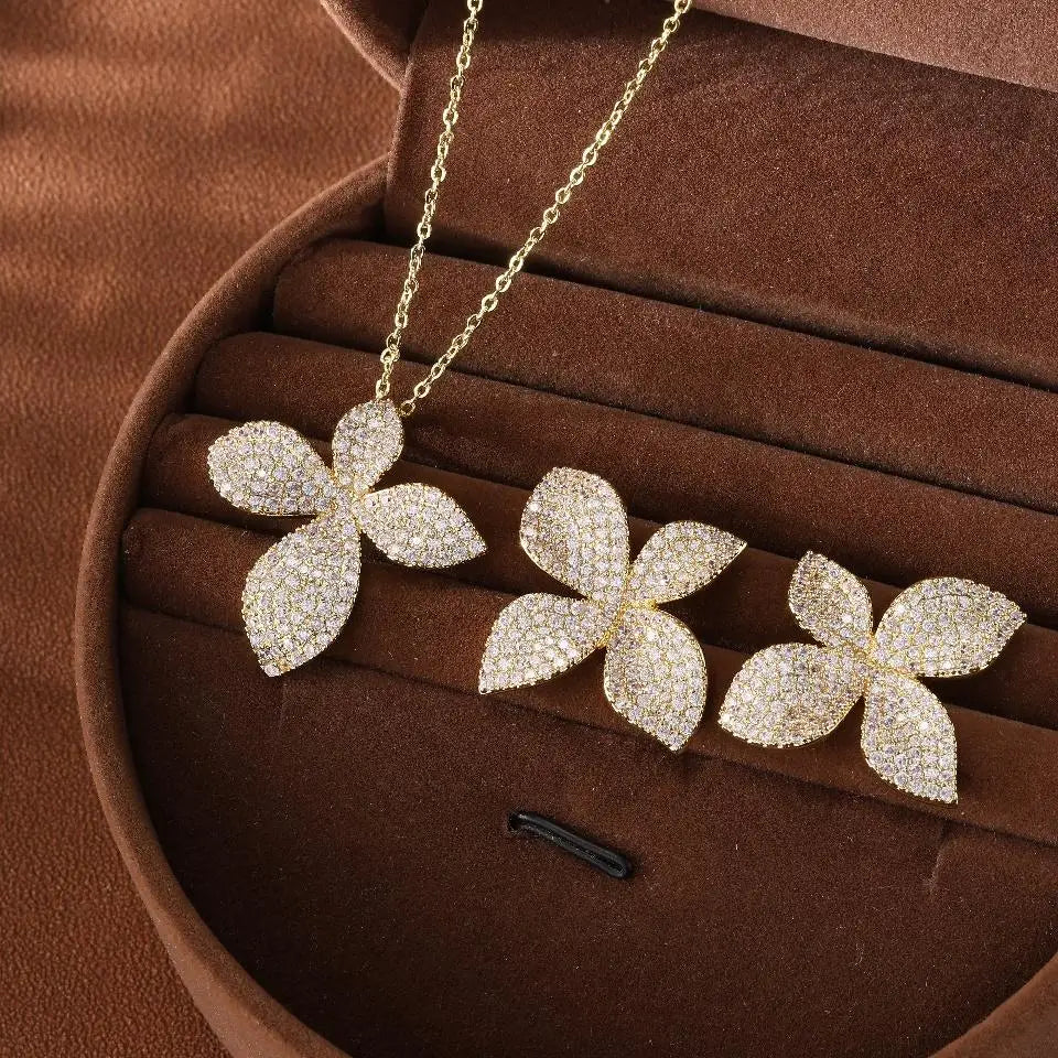Elegant Petal Design Copper Micro-inlaid Zircon Simple Two-piece Set