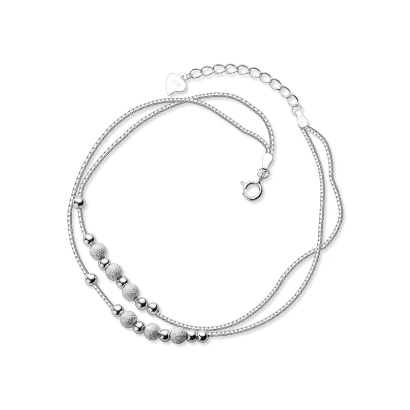 Versatile Sterling Silver 925 Rose Gold Color Frosted Ball Light Beads Anklet