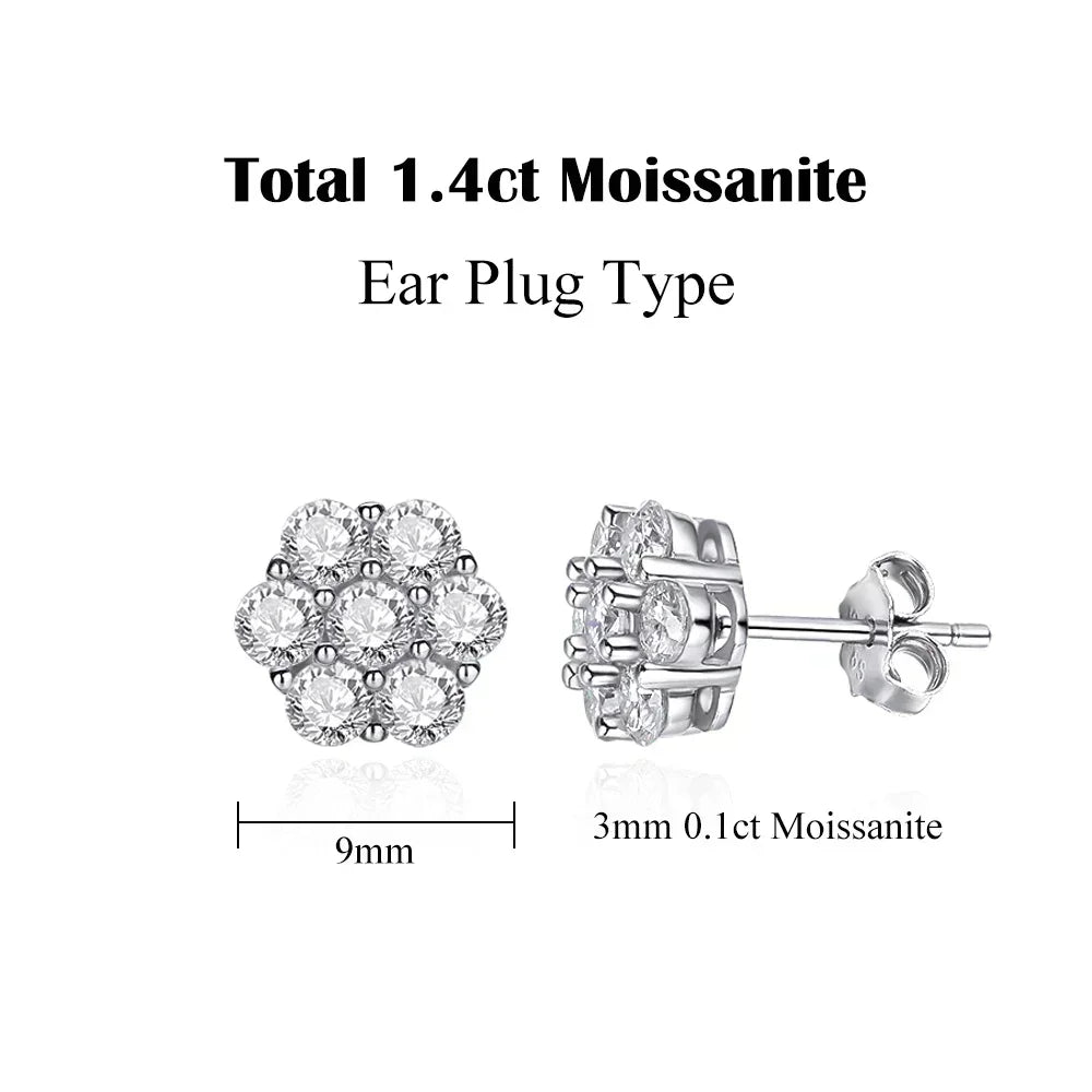 Timeless Flower Moissanite Stud Earrings – 7CT Cluster in 925 Silver