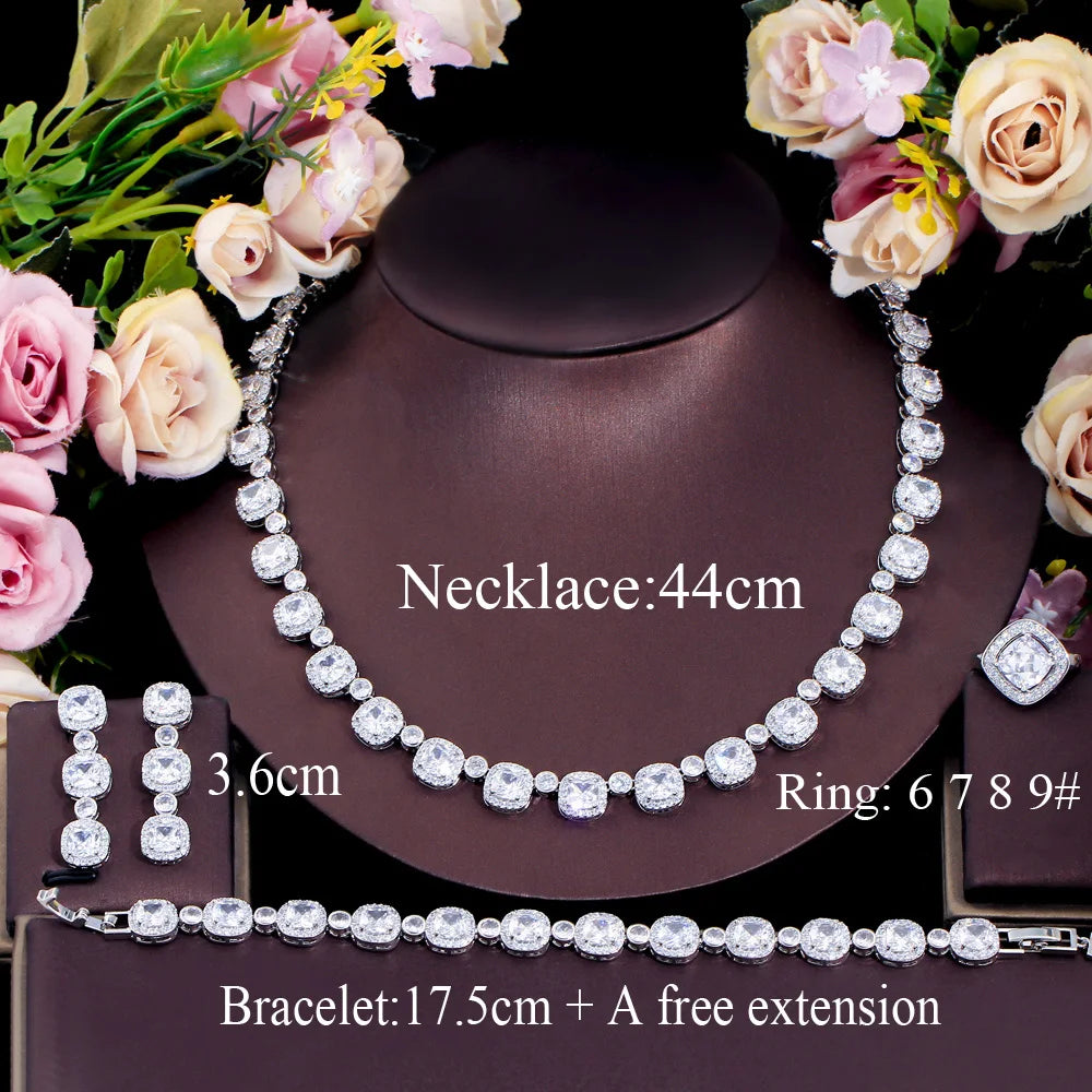 Sleek 4Pcs Square Cubic Zirconia Paved Jewelry Sets