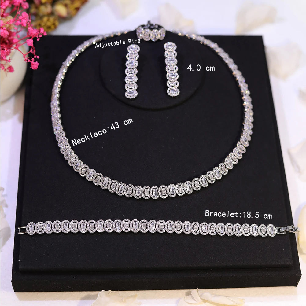 Sparkling Cubic Zirconia Choker Necklace Earrings Bracelet Set