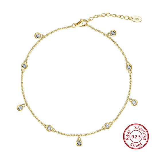 Classic 925 Sterling Silver With Round Zircon Adjustable Anklet
