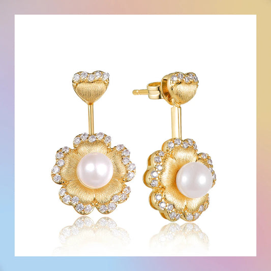 Fashion Gold Pearl Flower Earrings