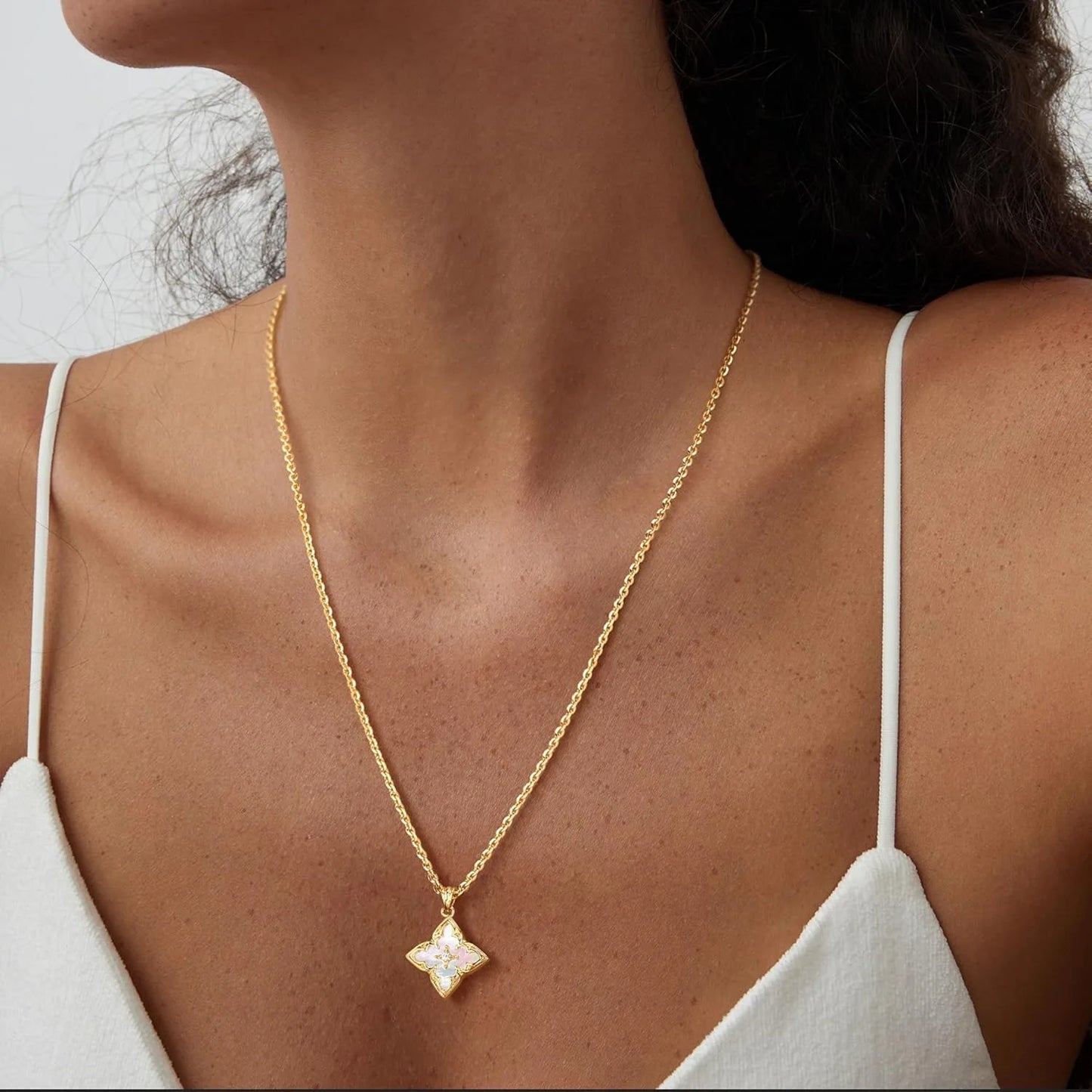 Elegant Dainty Gold Clover CZ Pendant Necklace