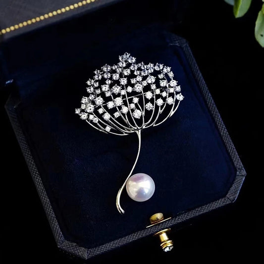 Unique Natural Pearl Dandelion Corsage Brooch
