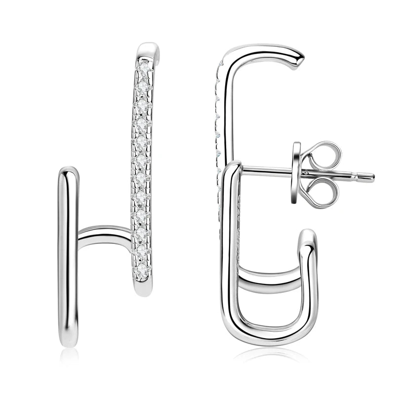 Fashion Moissanite Geometric 925 Sterling Silver Stud Earrings