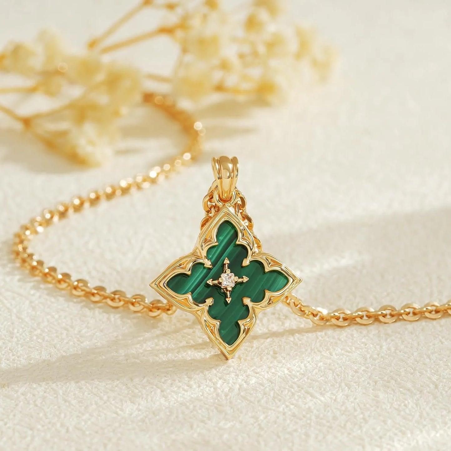 Elegant Dainty Gold Clover CZ Pendant Necklace