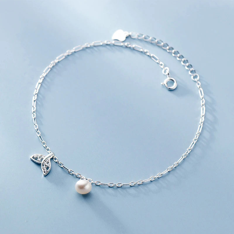 Elegant 925 Sterling Silver Mermaid Tail With Charms Adjustable Anklet
